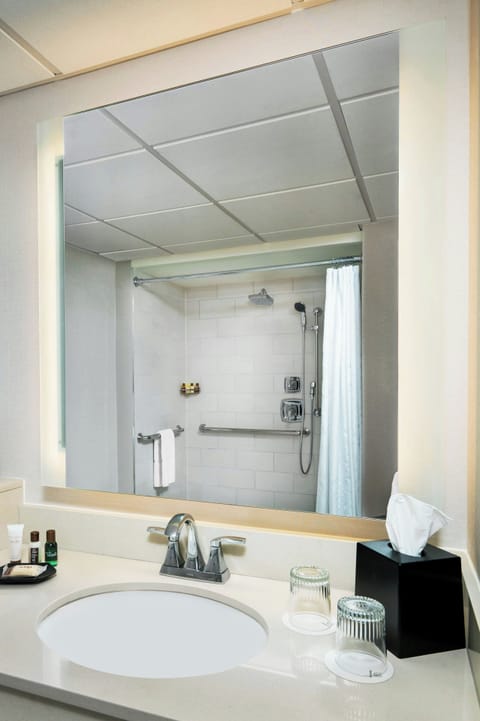 Combined shower/tub, free toiletries, hair dryer, towels