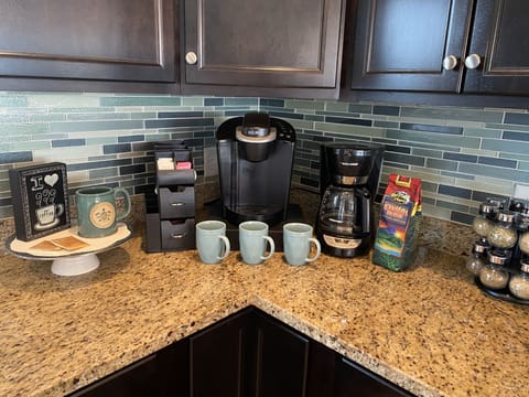 Coffee bar with Keurig and coffee maker 