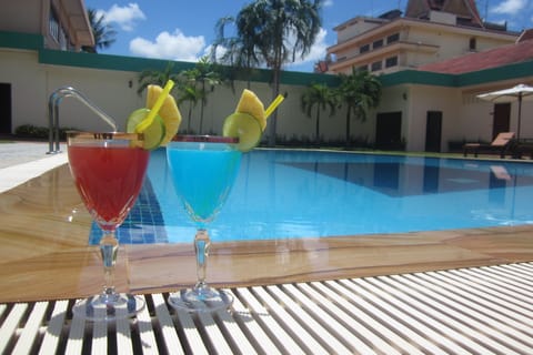 Indoor pool, outdoor pool, pool umbrellas, sun loungers