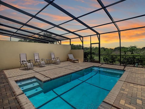 Private heated pool with beautiful sunset view