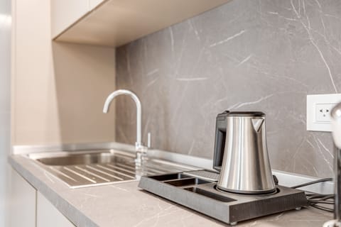 Deluxe Suite | Private kitchen | Fridge, microwave, stovetop, espresso maker