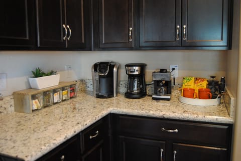 Full coffee bar and a large selection of tea.