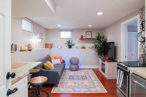 One bedroom apartment; sofa is twin bed; electric fireplace and fully equipped kitchen