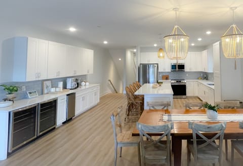 Dry bar + kitchen + dining area 