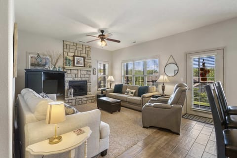 Cabin, Multiple Beds, Patio, Garden View (Bounty of Birdie Lane) | Living area | 40-inch flat-screen TV with digital channels, fireplace