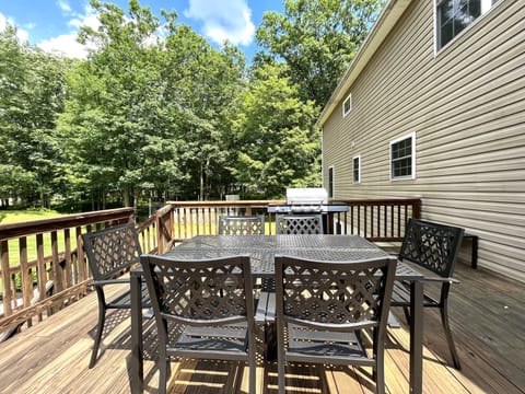 A seating area on the back deck. 
