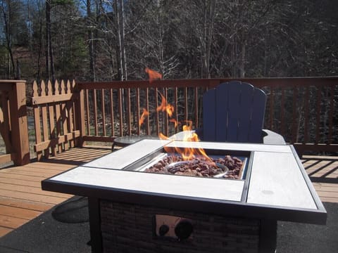 Propane fire pit on separate deck