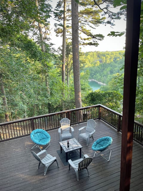 One of the three patios with a table that can be turned into a fire pit