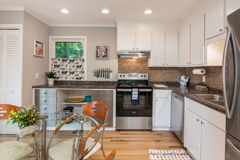 Fully stocked kitchen.