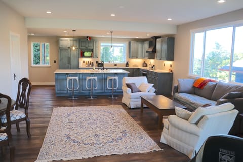Light-filled living room & kitchen