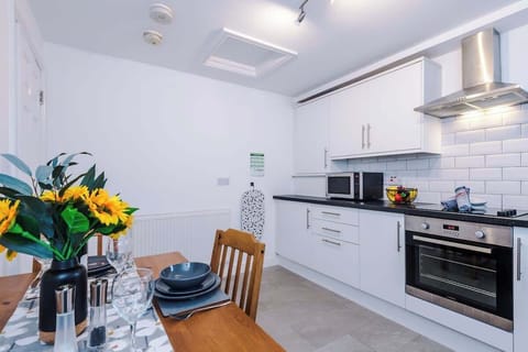 The fully equipped kitchen has everything you need for a long or short stay in Crewe.