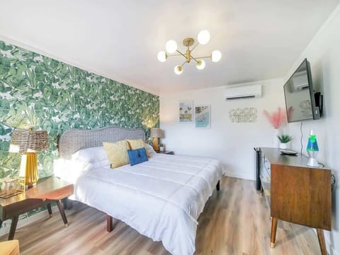 Welcome to room 1 of The Groovy Nomad!  Each room in this newly renovated roadside motel is unique.  Room 1 will make you feel like your in a topical setting and has a Palm Springs kind of feel to it.