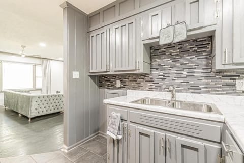 Full-size fridge, microwave, stovetop, espresso maker