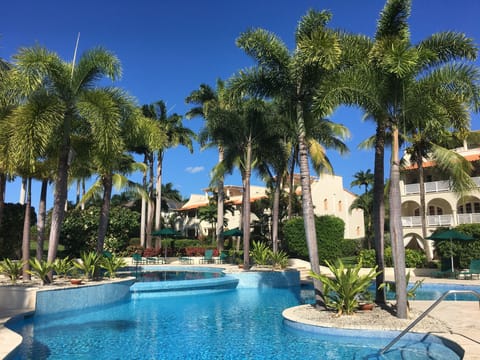 View across pool to Yellow Bird
