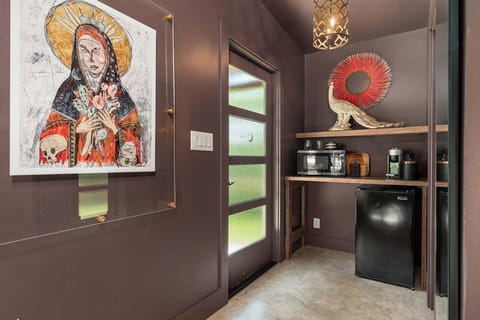 Mini fridge, microwave and Nespresso