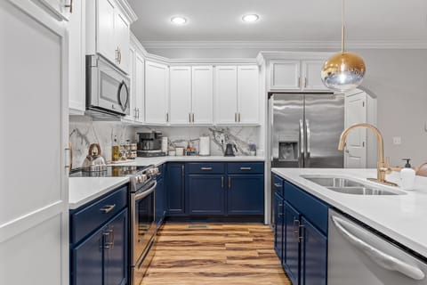 You can cook a gourmet meal in the stocked kitchen 