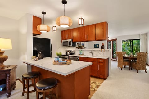 Full Kitchen  with dishes,  pots and pans, utensils,  6 egg timer,  toaster, rice cooker, tea kettle,  immersion blender, mini waffle maker, blender.