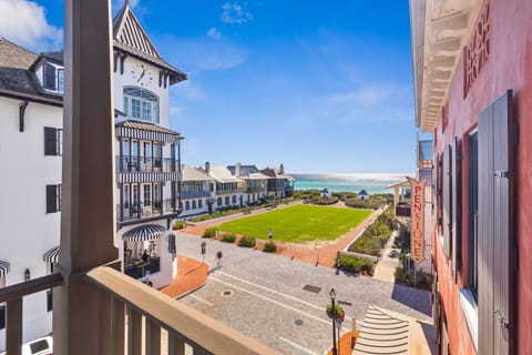Antigua Penthouse is at the south end of Rosemary's Main St. Directly across from the pearl hotel, with views of the Gulf from both levels and sunset views to the west.