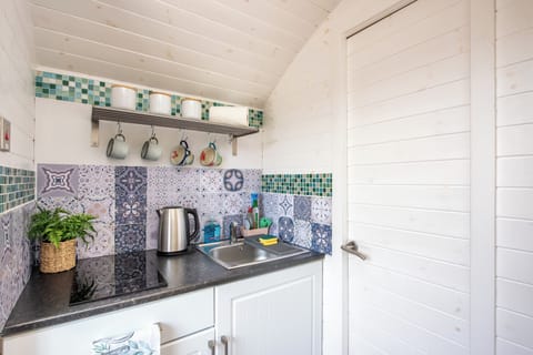 Fully equipped small kitchen, cooking utensils, plates, ingredients provided. 