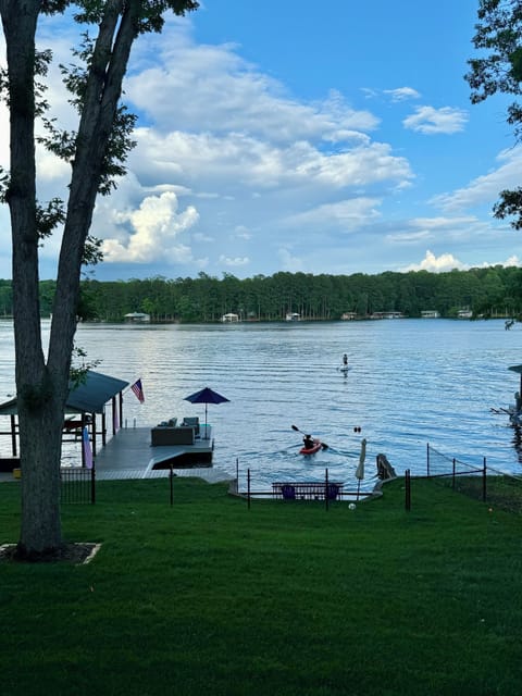 Backyard, private beach, dock.