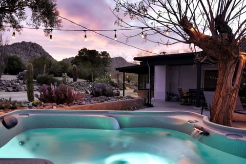 Glorious hot tub for day or night relaxation.