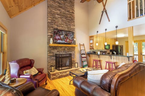 Living Room with Stacked Stone Gas Fireplace