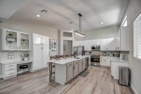 Spread out in the large kitchen