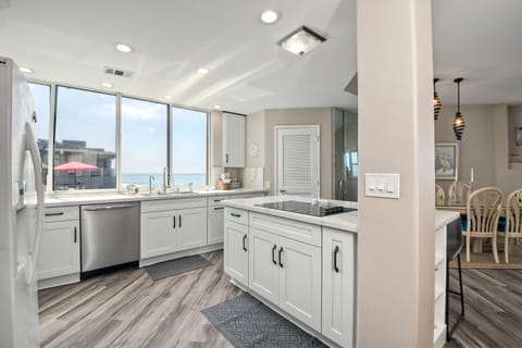 Ocean views can be found in the kitchen with modern appliances to use
