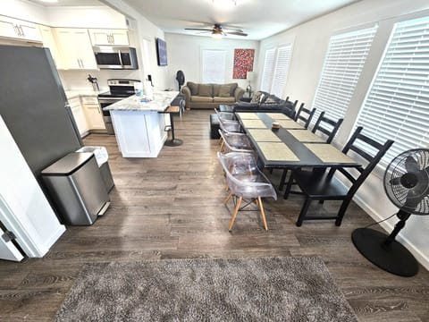 Open floor plan. Kitchen, dining, and 2 living areas.