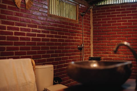 Shower, rainfall showerhead, free toiletries, hair dryer