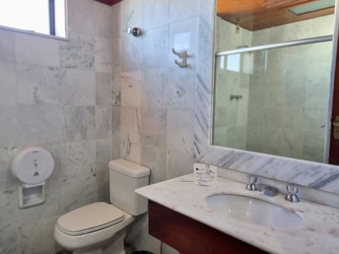 Hair dryer, soap, shampoo, toilet paper