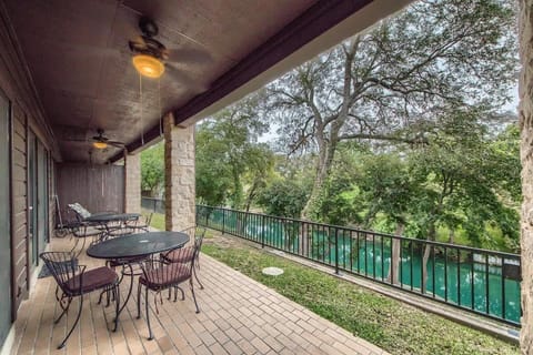 Beautiful patio facing the Comal River. 