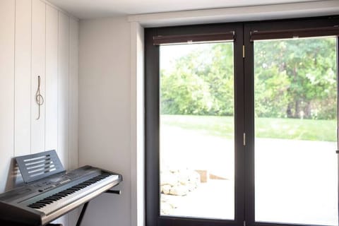 Downstairs walk-out french doors for convenient access to your vehicle.