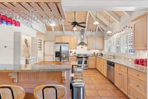 Large kitchen. Seating including the bar 8. 