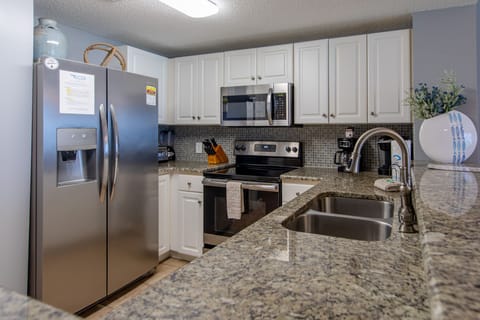 Fully stocked kitchen.