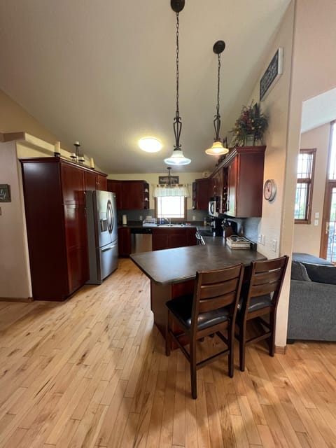Upstairs kitchen with island
