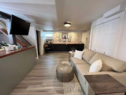 Living area with full size memory foam sleeper sofa.