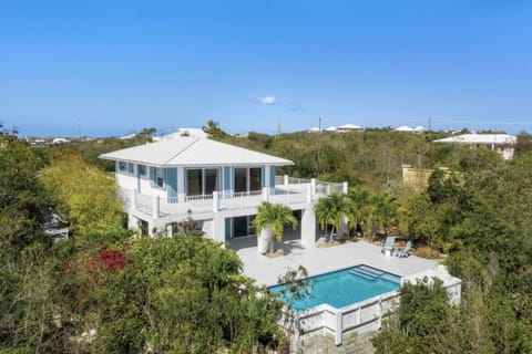 Aerial view of the front of the house