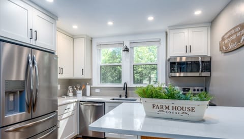 Fully renovated open concept kitchen, living, and dining area. Stainless appliances and quartz counters make this fully equipped kitchen bright