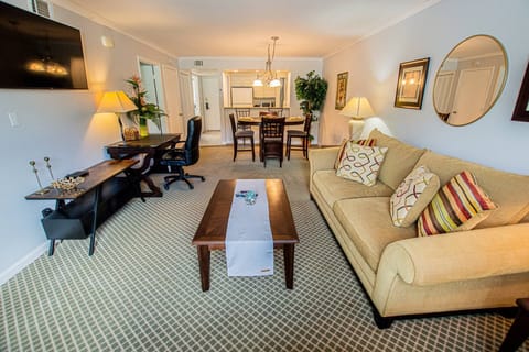 Comfortable living area with desk & 50" Roku Smart TV with Cable & streaming abilities!