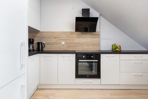 The sleek design of the kitchenette blending seamlessly with the living area.