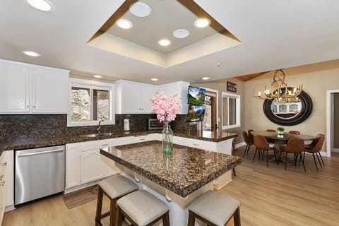 Open kitchen with dining room.