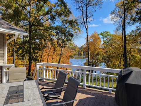 The deck offers a great view of the lake in any season.