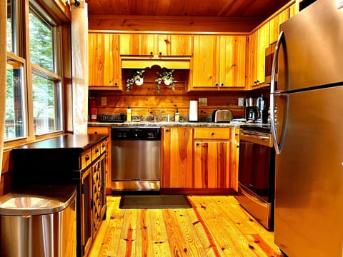 A classic mountain kitchen offers a space to prepare delicious, home-cooked meals for friends and family.