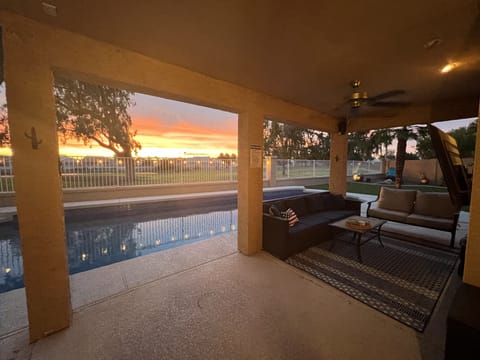 Back patio at sunset. Home is west facing to enjoy the Arizona sunsets 