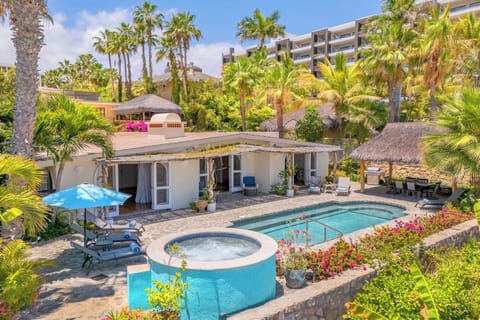Sunny poolside patio