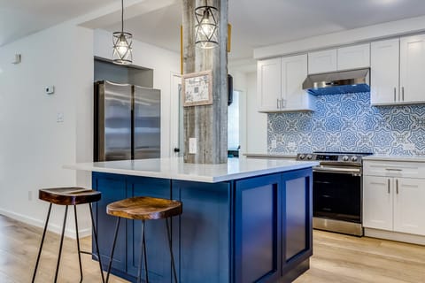Kitchen area with seating island