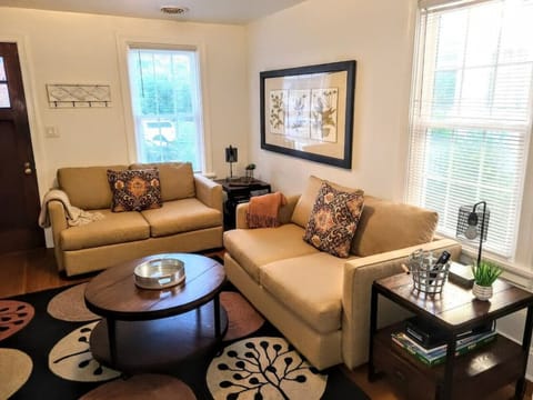 Sink into the comfort of two love seat sofas, gather around the coffee table for games, or kick back with a flat-screen Roku TV. Feeling sporty? We’ve even included tennis gear so you can hit the courts at nearby Carter Jones Park!
