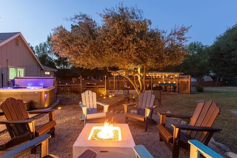 Backyard: firepit and hot tub