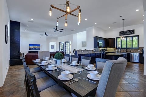 Dining table seats ten.